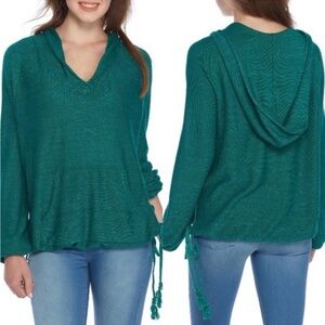 Free People Optimistic Kelly green slub knit raglan sleeve pullover hoodie